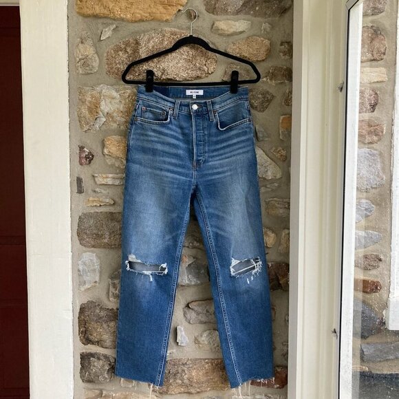 RE/DONE HIGH RISE STOVE PIPE JEAN DUSK DESTROY $265 Womens 27 - Picture 4 of 12